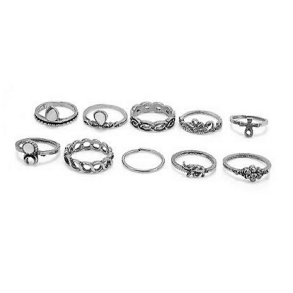 10 piece midi ring set silver color - Picture 3 of 3